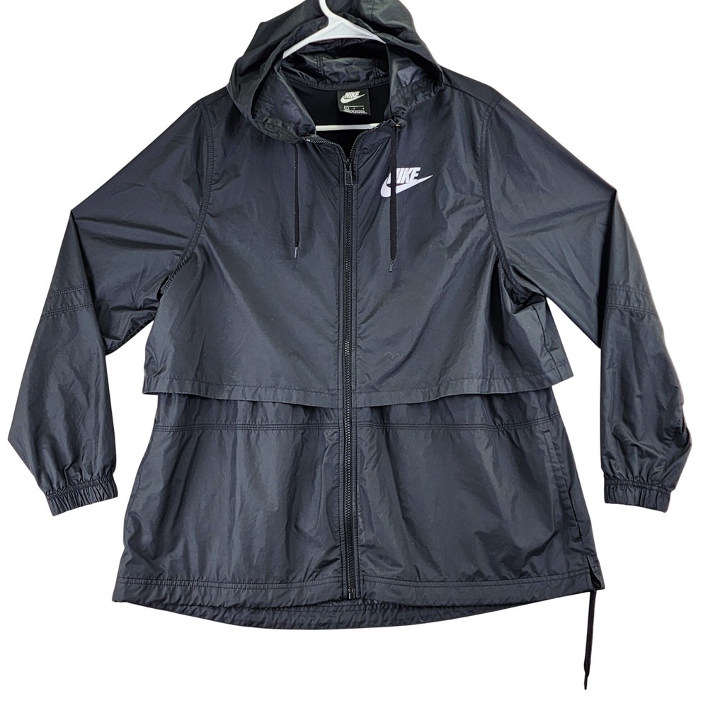 Nike Sportswear Windbreaker Jacket Mens L Black Hooded Full Zip Techwear Tiered